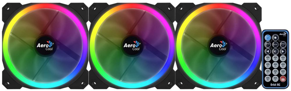 4a20f397da1aa194be08f4cb32b0ce78a50a5e7ffcb0c40b230b3303b680c8a9.jpg Aerocool Orbit RC ARGB 3 Pack | 120mm Case Fans met Remote Control - Afbeelding 1