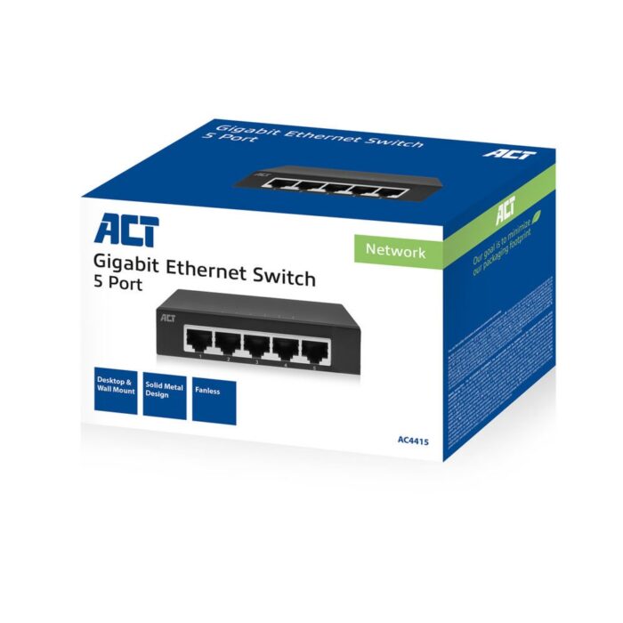ACT AC4415 | Unmanaged Switch | 5 Poorten | Gigabit Ethernet | Grijs - Afbeelding 2