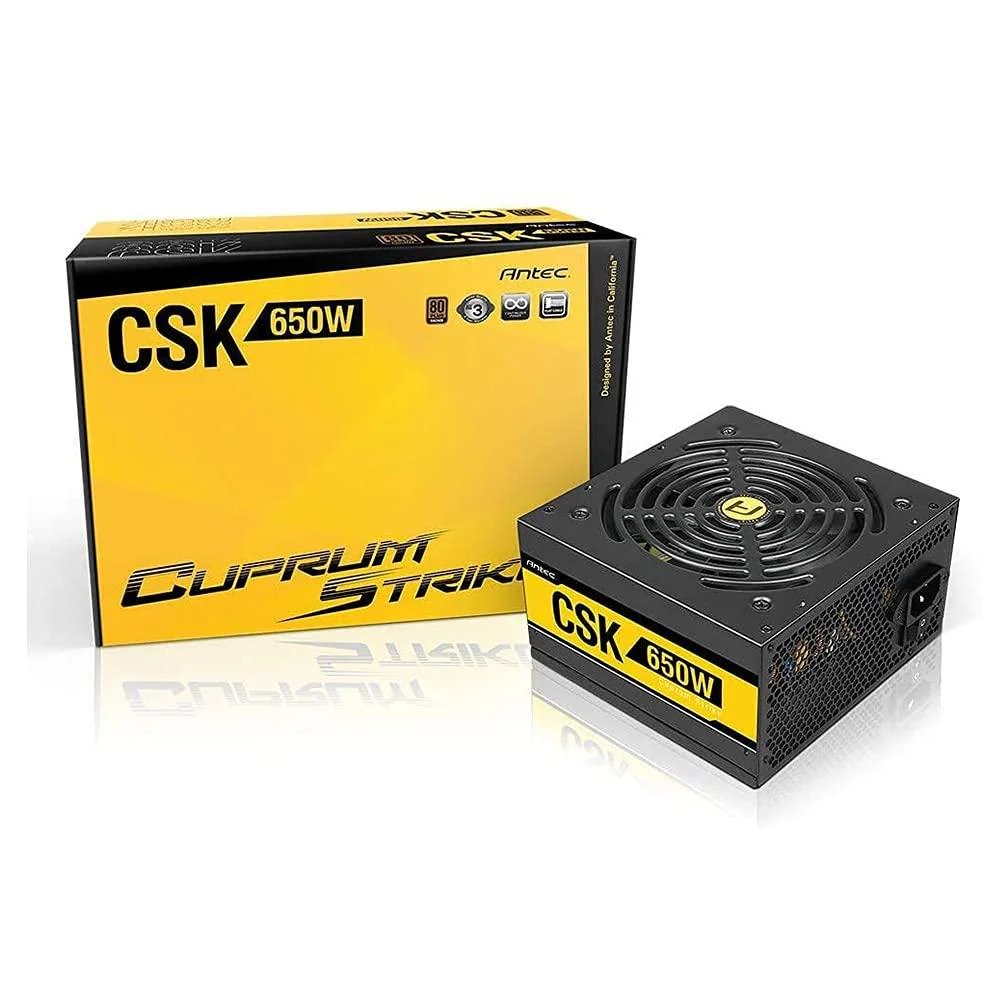 79acd112ecce5a3debf613bea4aeaecc70a56126506e41356646664fc4ad8dd4.jpg Antec Cuprum Strike CSK650 | 650 Watt Bronze ATX PSU | Power Supply | Voeding - Afbeelding 1