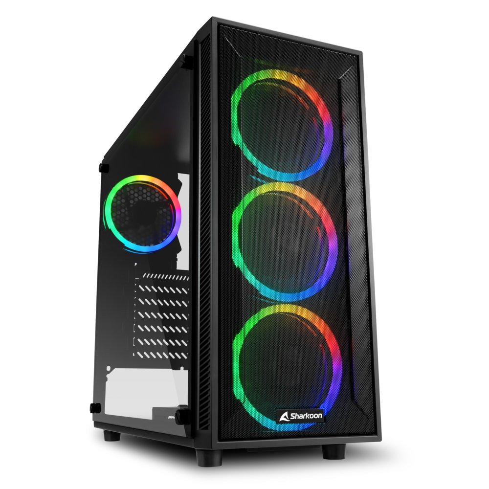 a30ce42e6c1d7e85031aae1065d3e4b9fc08c51721af14e99404505ecab87848.jpg Sharkoon TG4M RGB | Midi Tower Case | Zwart - Afbeelding 1
