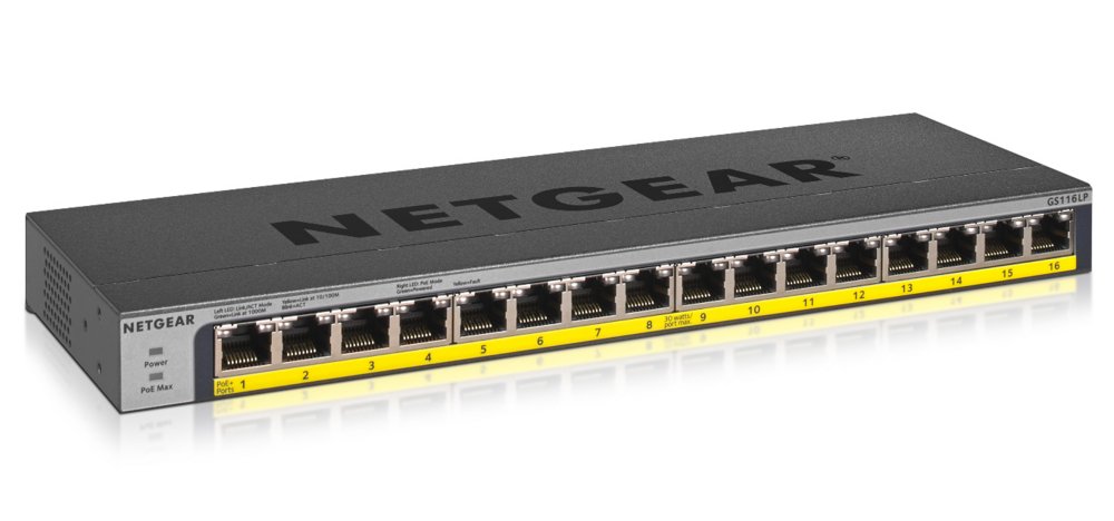 b4789fdef3b826334da330bb84bba00e7ed964a0631731dede9ad5b56f9edc00.jpg NETGEAR GS116LP | Unmanaged Switch | 16 Poorten | Gigabit Ethernet (10/100/1000 Mbps) | PoE | Zwart - Afbeelding 1