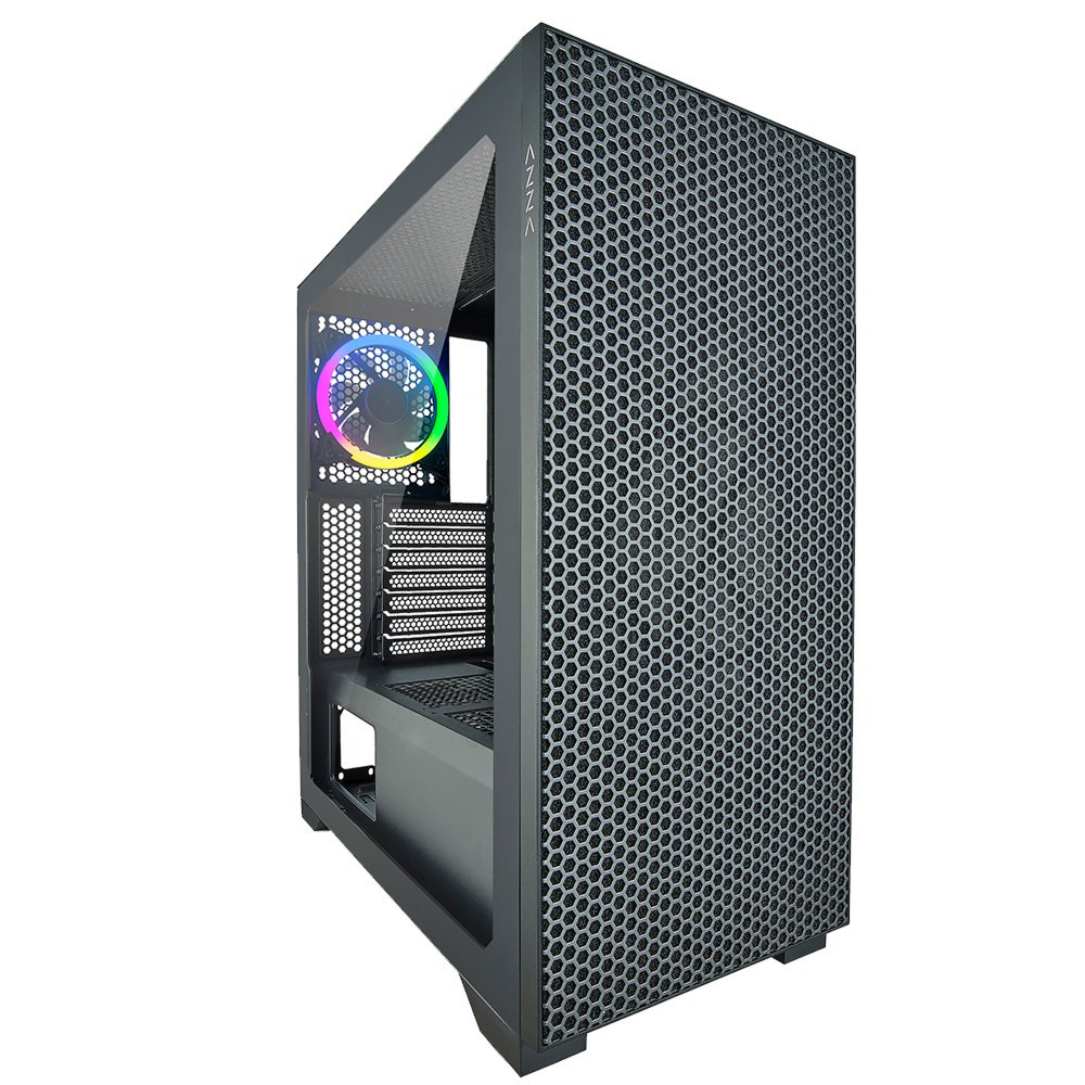 c02e98864f839542dd62dfa663c1a57e679d6f5fea9c6760c7596bff9a2260a2.jpg Azza Hive 450 RGB | Midi Tower Case | Zwart - Afbeelding 1