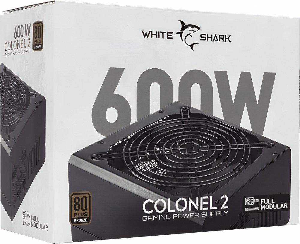 c16e93a0d0020caab718a8feb50e7e80f4fc475289a94110637136512745e85b.jpg White Shark Colonel 2 | 600 Watt Bronze ATX PSU | Power Supply | Voeding - Afbeelding 1
