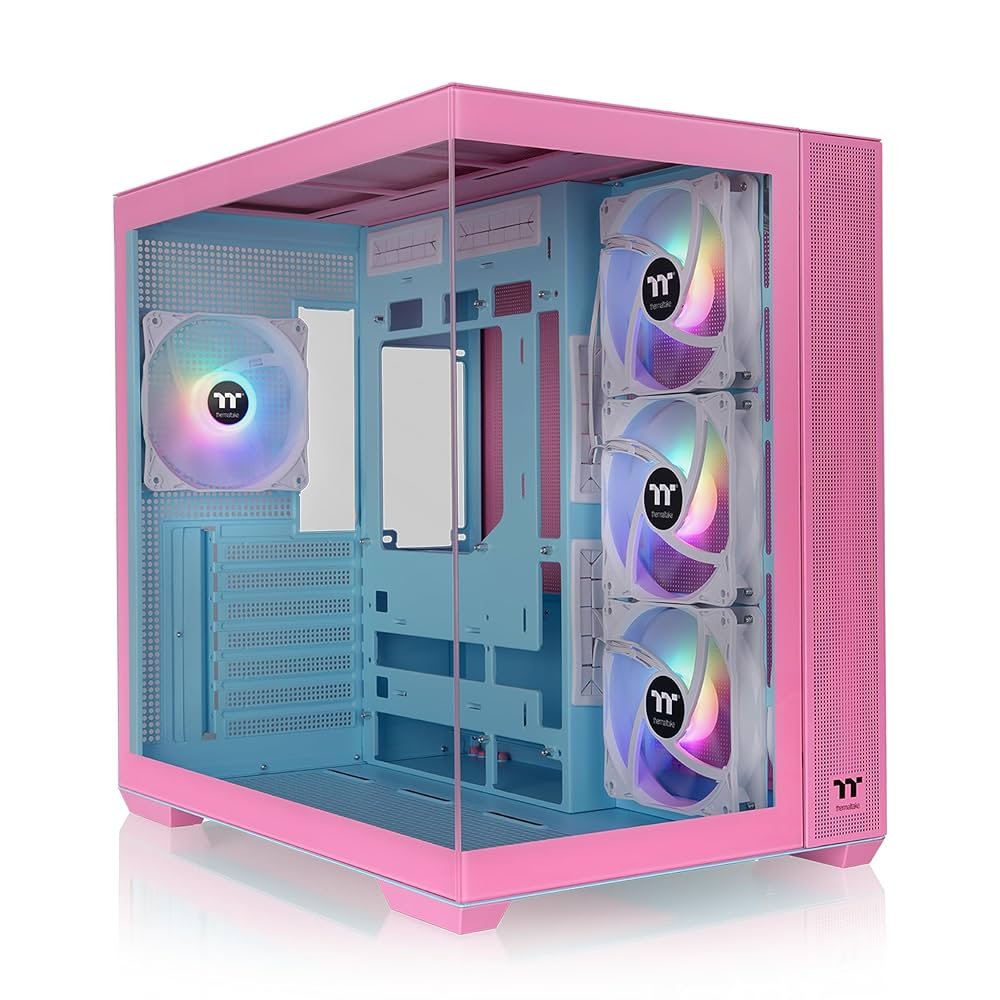 c3c8f079859238e2d6a052ab8074166d26f6578f44bf133a24b13ef82528930c.jpg Thermaltake View 380 TG ARGB Bubble Pink | Mid Tower Case | Roze (CA-1Z2-00MAWN-00) - Afbeelding 1