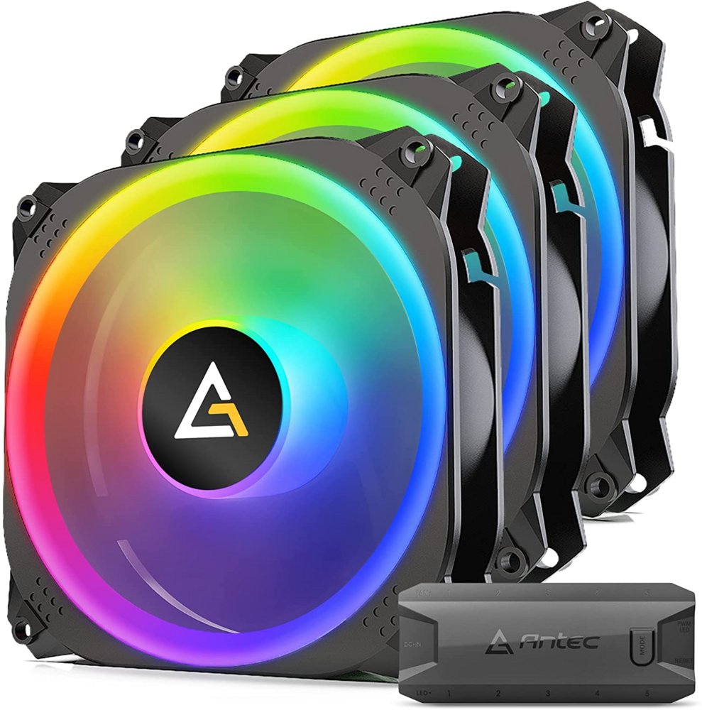 ee9c71e43b190e917731d5d483a1c6959f3bceacc313910447ea2462dc12f6c6.jpg Antec Prizm X ARGB 3 Pack | 120mm Case Fans met Fan Controller - Afbeelding 1